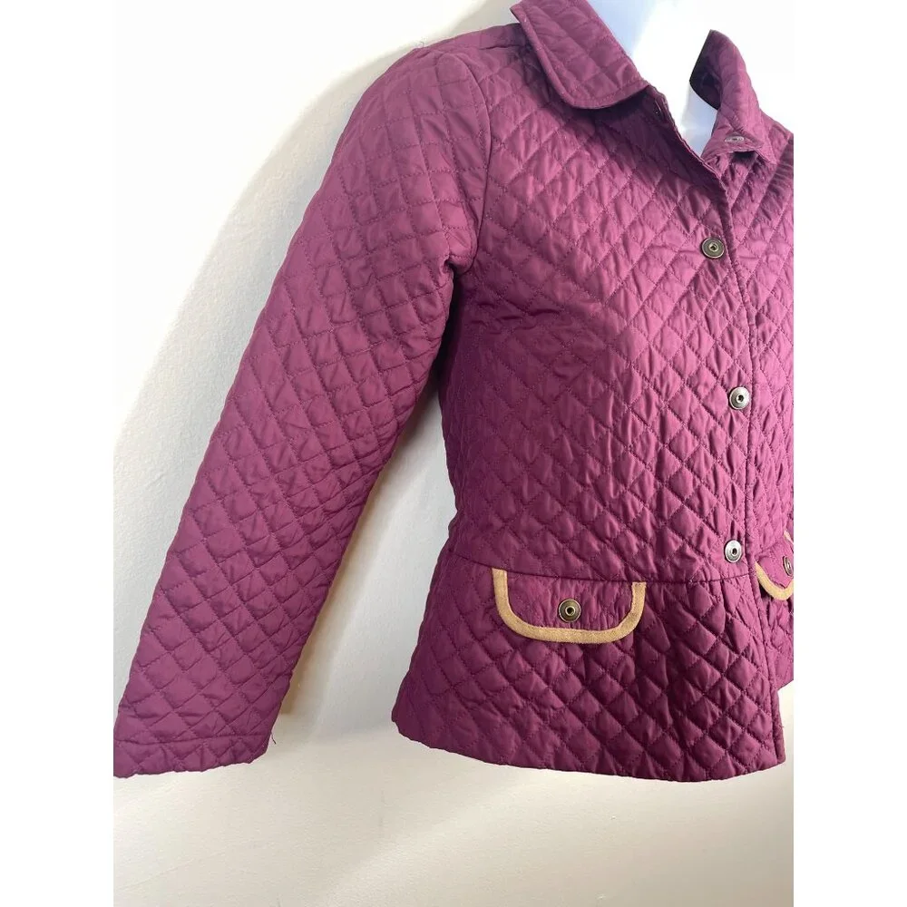 Gymboree Old Money Equestrian Quilted Jacket Girl Medium Burgundy Pockets Preppy